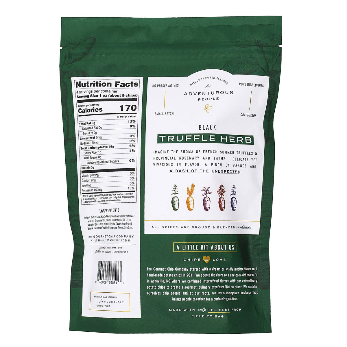 Black Truffle Herb Thick Cut Potato Chips 4 oz - Gourmet Chip Company