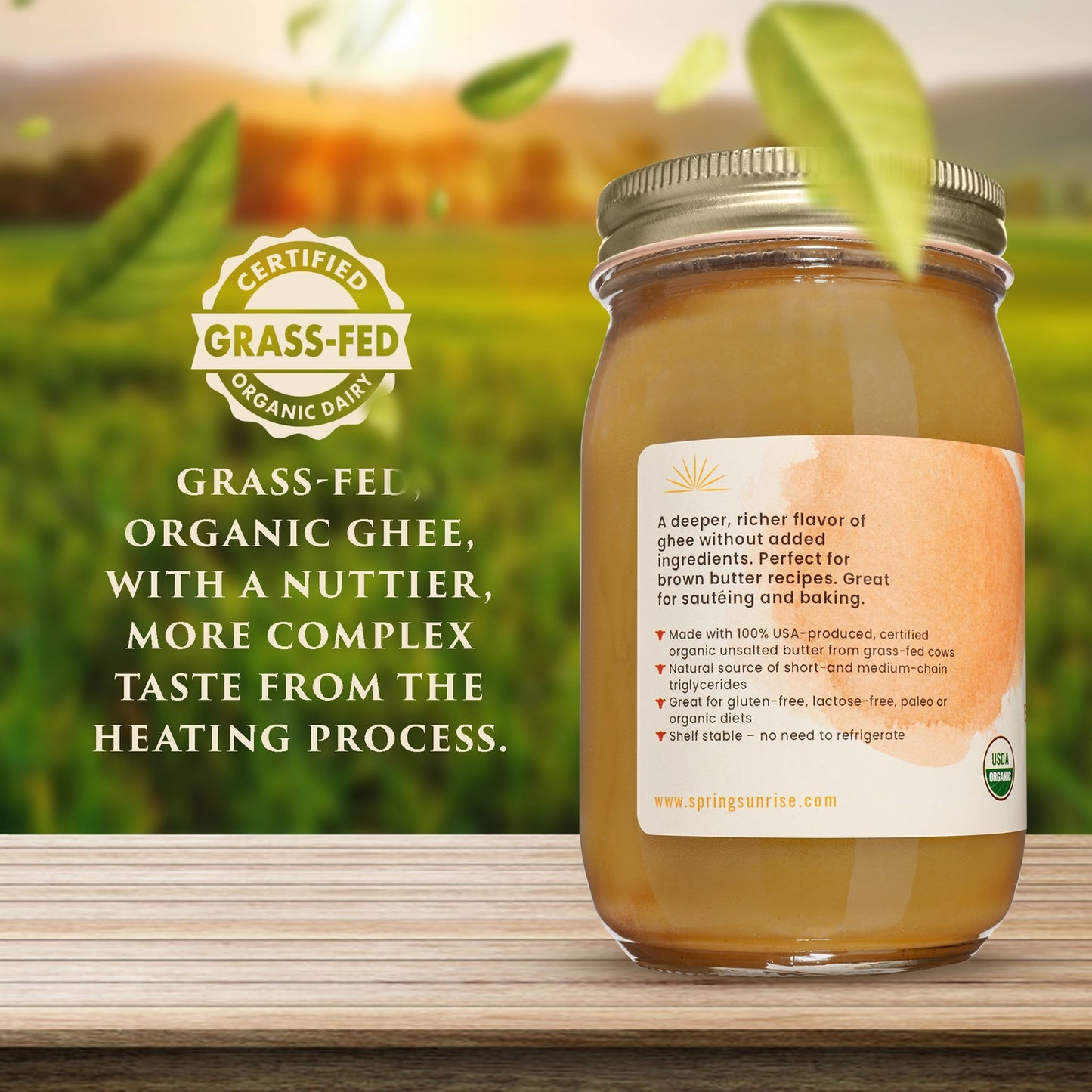 Brown Butter Ghee Organic & Grass-Fed 16oz - Spring Sunrise Natural Foods