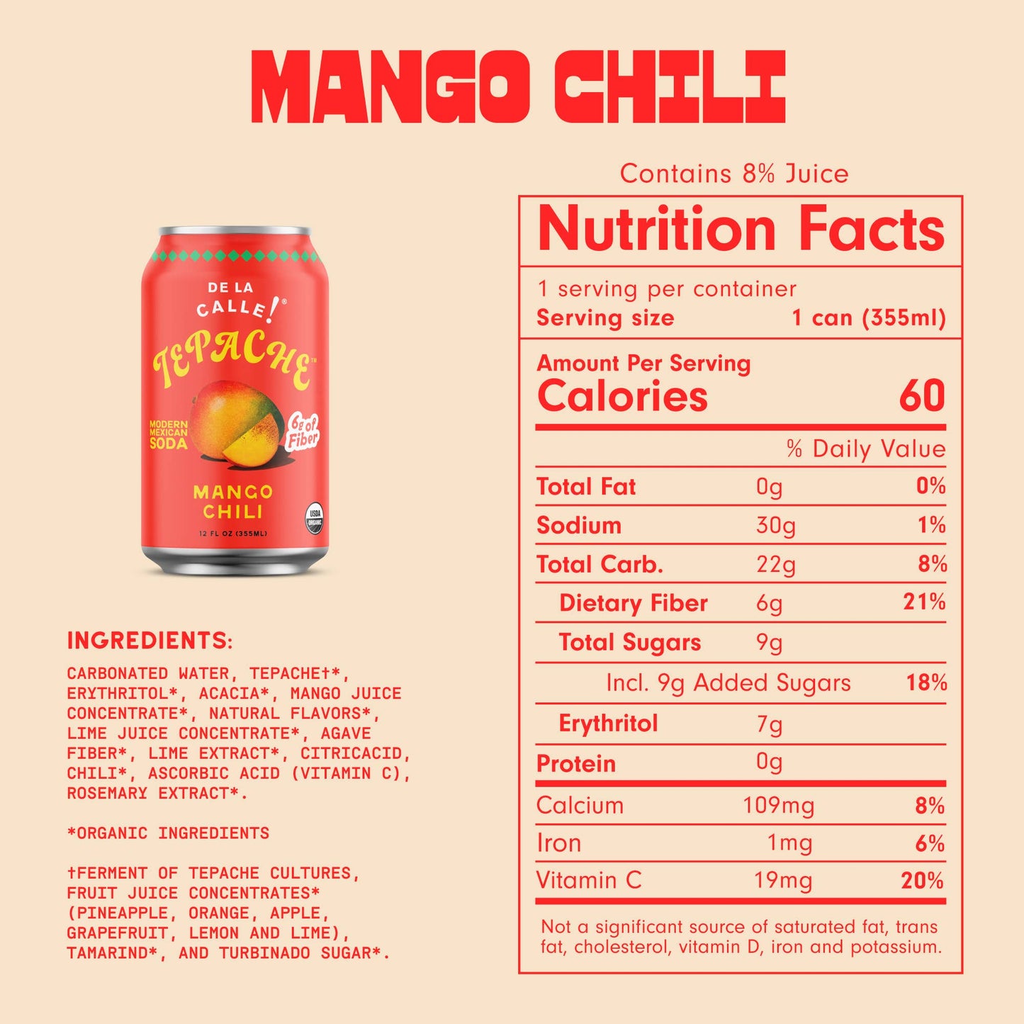 Mango Chili Tepache Mexican Soda 12oz - De La Calle