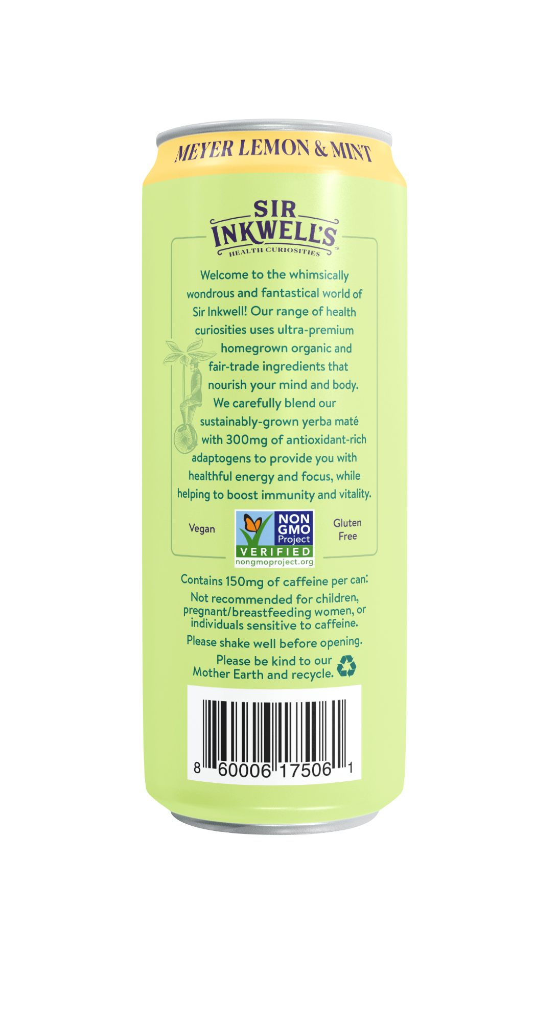 Adaptogen Infused Meyer Lemon & Mint Yerba Mate 16 oz – Sir Inkwell Health Curiosities