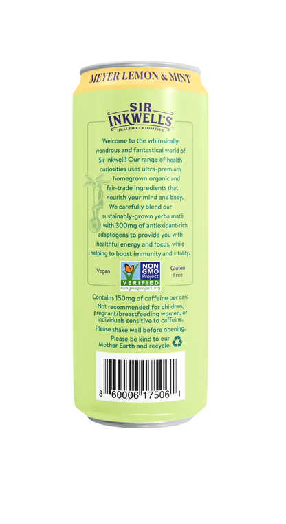 Adaptogen Infused Meyer Lemon & Mint Yerba Mate 16 oz – Sir Inkwell Health Curiosities
