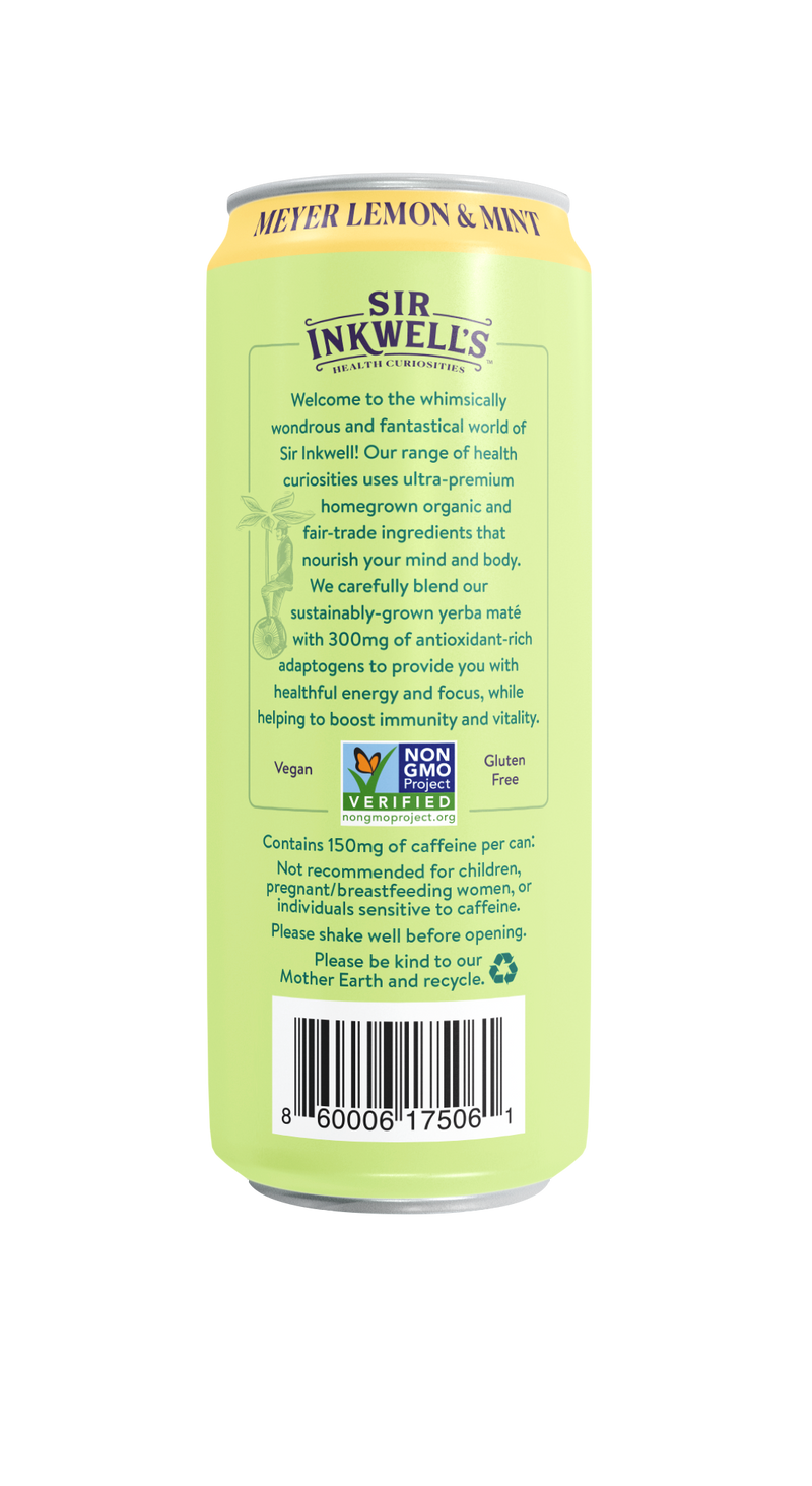 Adaptogen Infused Meyer Lemon & Mint Yerba Mate 16 oz – Sir Inkwell Health Curiosities