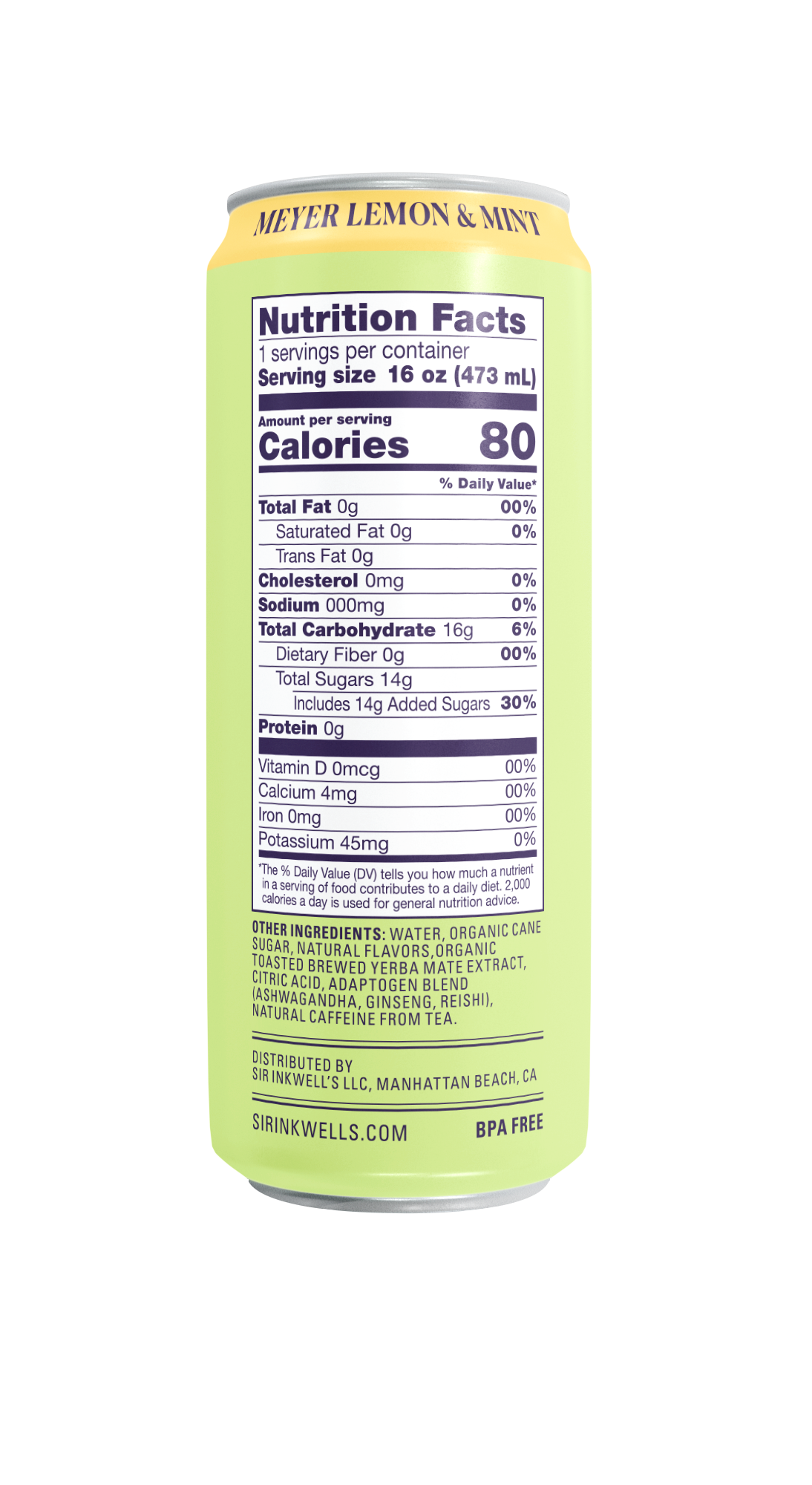 Adaptogen Infused Meyer Lemon & Mint Yerba Mate 16 oz – Sir Inkwell Health Curiosities