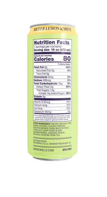 Adaptogen Infused Meyer Lemon & Mint Yerba Mate 16 oz – Sir Inkwell Health Curiosities