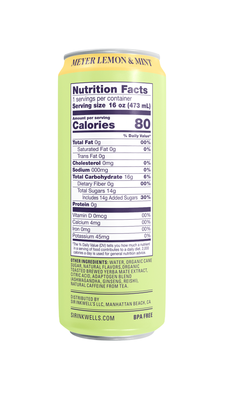 Adaptogen Infused Meyer Lemon & Mint Yerba Mate 16 oz – Sir Inkwell Health Curiosities