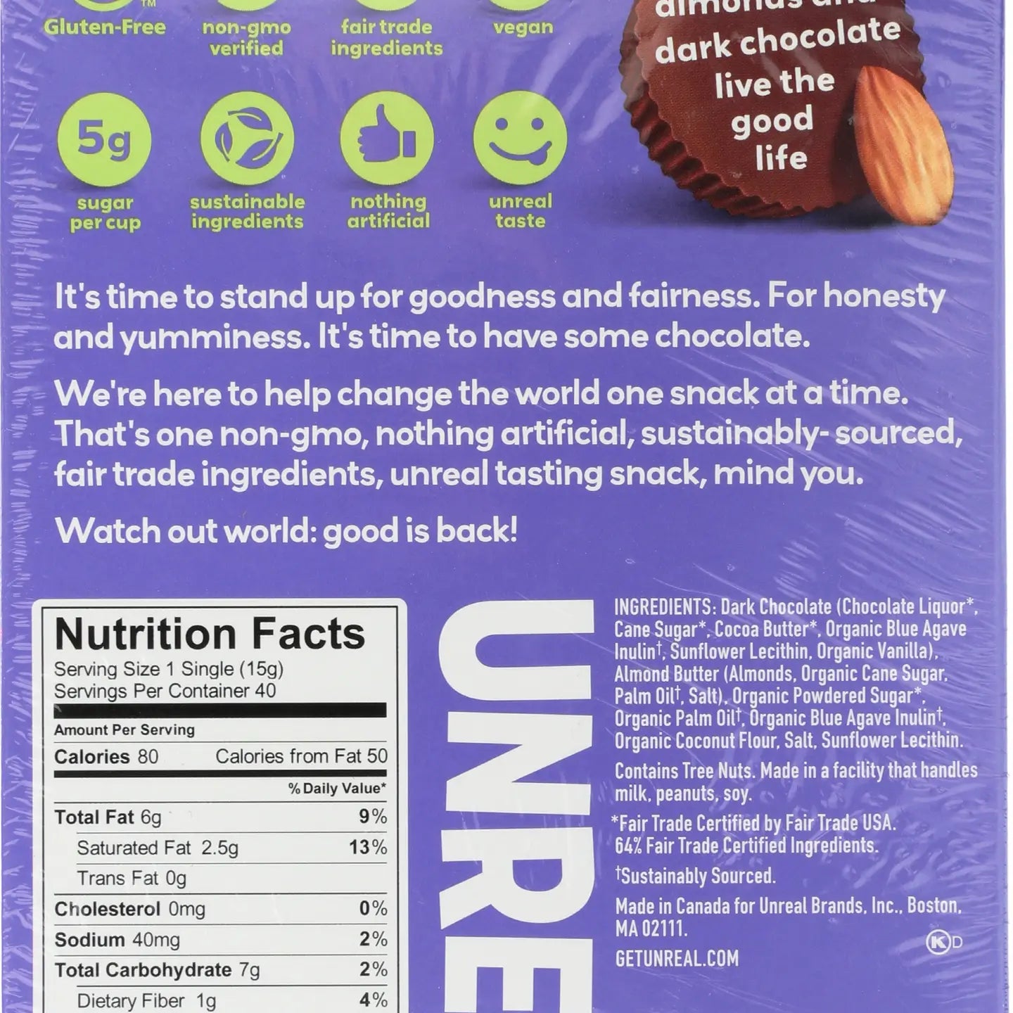 Dark Chocolate Almond Butter Cups 0.53 oz - Unreal