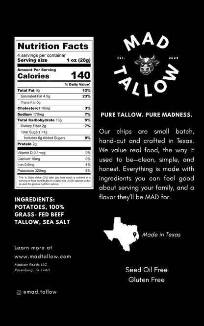 Ranchers Original Sea Salt Beef Tallow Chips 4 oz - Mad Tallow