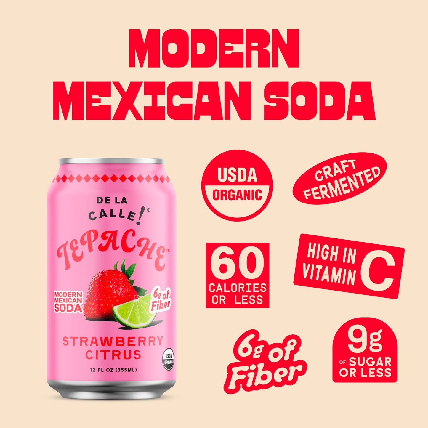 Strawberry Citrus Tepache Mexican Soda 12oz - De La Calle