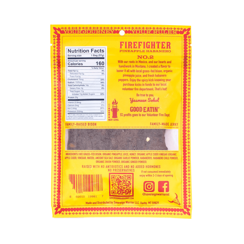 Firefighter Pineapple Habanero Bison Jerky 2.54 oz – Sovereign Warrior Bison Jerky