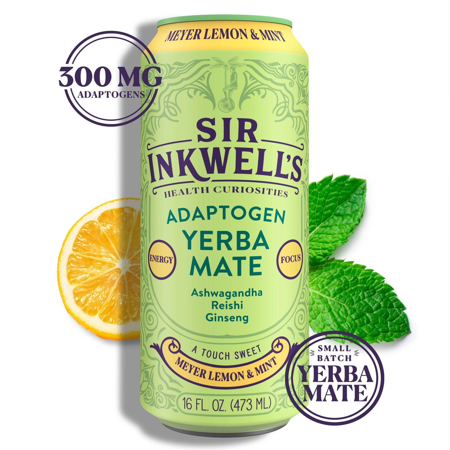 Adaptogen Infused Meyer Lemon & Mint Yerba Mate 16 oz – Sir Inkwell Health Curiosities