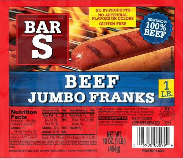 Beef Jumbo Franks 16oz - Bar-S