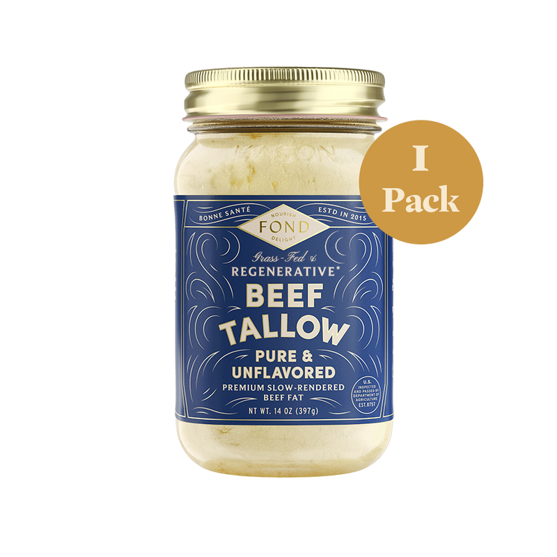 Grass Fed & Regenerative Pure & Unflavored Beef Tallow 14 oz – Fond Bone Broth